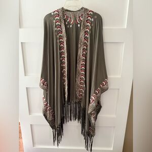 POL Green and Red Geometric one size Boho Shawl